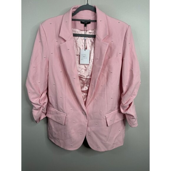 Generation Love Nadia Pearl Blazer Jacket Ruched Sleeves Pastel Pink Size XL NWT - Picture 3 of 6